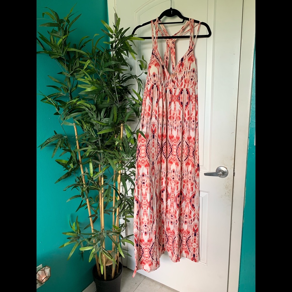 Hippie Rose Pink & Red Tie Dye Style Maxi Dress